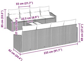 9 részes kert kanapé szett párnákkal világosszürke poli rattan