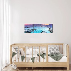 Kép - kék lagúna, Izland (órával) (90x30 cm)