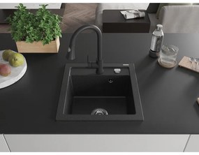 Mexen Vito, 1 kamrás gránit mosogató 490x520x210 mm és Elia mosogató csaptelep, fekete-ezüst metál, 6503-73-670101-70
