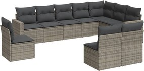vidaXL 10 részes szürke polyrattan kerti ülőgarnitúra párnákkal