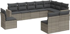 vidaXL 10 részes szürke polyrattan kerti ülőgarnitúra párnákkal