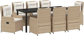 vidaXL Kert étkező szett 9 pcs Beige és Világosszürke polirattan