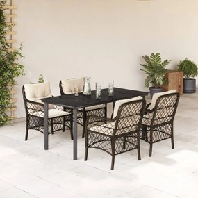 5 részes barna polyrattan kerti étkezőgarnitúra párnákkal