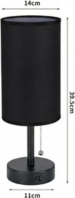 Brilagi - Asztali lámpa USB-porttal TABLON 1xE27/25W/230V fekete