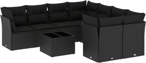 vidaXL 9 részes fekete polyrattan kerti ülőgarnitúra párnákkal