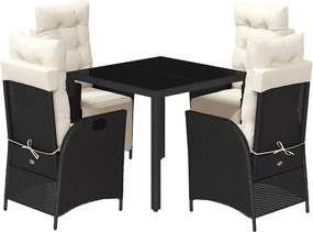 vidaXL 5 részes fekete polyrattan kerti étkezőgarnitúra párnákkal