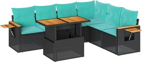 vidaXL 7 részes fekete polyrattan akácfa kerti ülőgarnitúra párnával