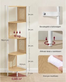5 szintes sarokpolc, könyvespolc polirattan oldalakkal, 156x32x32 cm, tölgy bézs