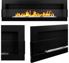 Függő Biokandalló Üveggel 1200X400 MM Fekete Strukturált Bioüzemanyag Matt