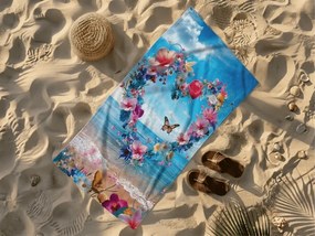 Gyorsan száradó strand fürdőlepedő FLOWER LOVE színes 70 x 140 cm, 100% mikroszál