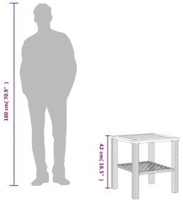 fekete polyrattan és akácfa kerti asztal 40 x 40 x 42 cm
