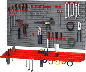 DURHAND Szerszám Pegboard Fali Polc 54 db Szerszámtartó Szerszám Készlet PP Szürke+Piros 95,5 x 23 x 53,5 cm | Aosom