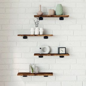 4 db füstös tölgy színű szerelt fa fali polc 40 x 10 x 1,5 cm
