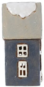 Karácsonyi dekoráció Téli házikó, kerámia,teásgyertyához, szürke