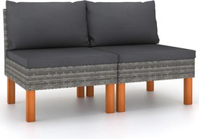 vidaXL 2 db polyrattan és tömör eukaliptuszfa középső kanapé