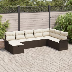 8 Részes Kerti Kanapészett Párnákkal Barna Poly Rattan