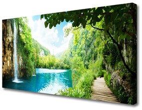 Vászonkép Waterfall Lake Nature 100x50 cm