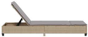 bézs polyrattan napozóágy párnákkal 55x200x25,5 cm
