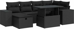 vidaXL 8 részes fekete polyrattan kerti ülőgarnitúra párnákkal