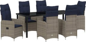 vidaXL Kert étkező szett párnával 7 pcs Fekete polirattan