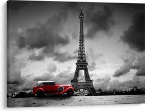 Kép - Az Eiffel-torony és a piros autó (70x50 cm)