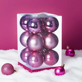 Pink (rózsaszín) műanyag karácsonyi gömb szett 12x6cm