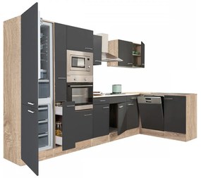 Yorki 370 sarok konyhabútor sonoma tölgy korpusz,selyemfényű antracit fronttal alulagyasztós hűtős szekrénnyel
