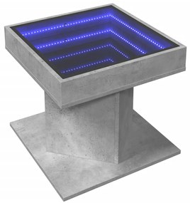 Betonszürke szerelt fa dohányzóasztal LED-del 50 x 50 x 45 cm