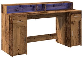 antik fa színű szerelt fa íróasztal LED-ekkel 160 x 55 x 91 cm