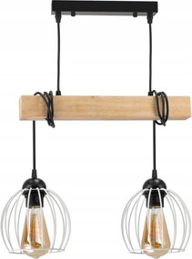 Mennyezeti lámpa Függő Led Fa gerenda 2x E27 Csillár Drót gömb