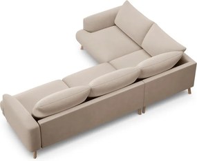 Bézs bársony sarokkanapé (bal oldali-L alakú) Naomi – Micadoni