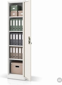 Fém irodai iratszekrény, fehér/sonoma tölgy, 450x1850x400 mm: ALEX Eco Design