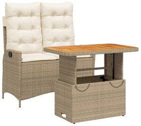 vidaXL 2 részes bézs polyrattan kerti étkezőgarnitúra párnákkal