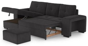Ágyazható kanapé tárolóval és puffal PALERMO, fekete, baloldali