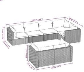 7 részes fekete polyrattan kerti ülőgarnitúra párnákkal