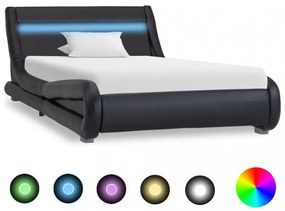 Fekete LED-es műbőr ágykeret 90 x 200 cm