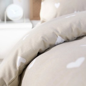 Goldea flanel ágyneműhuzat - szívecskék, latte színű alapon 140 x 200 és 70 x 90 cm