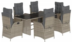 7 részes szürke polyrattan kerti étkezőgarnitúra párnával