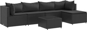 vidaXL 6 részes fekete polyrattan kerti ülőgarnitúra párnákkal