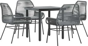 vidaXL 5 részes szürke polyrattan üveg kerti étkezőgarnitúra párnával