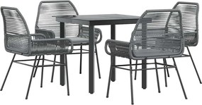 vidaXL 5 részes szürke polyrattan üveg kerti étkezőgarnitúra párnával