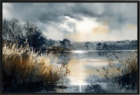 Poszter Keret Alumínium Tájkép Tó Mazury Fű Part Nap 60x40