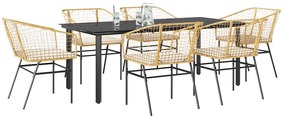 vidaXL 7 észes barna polyrattan üveg kerti étkezőgarnitúra párnával