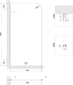 AREZZO design CLEAR walk-in zuhanyfal, átlátszó 1000x2000