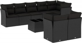 vidaXL 9 részes fekete polyrattan kerti ülőgarnitúra párnákkal