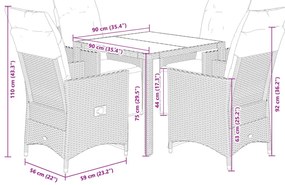 vidaXL 5 részes szürke polyrattan kerti bisztrógarnitúra párnákkal