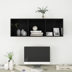 magasfényű fekete szerelt fa fali TV-szekrény 37 x 37 x 107 cm