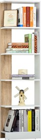 HOMCOM Tárolókönyvespolc 5 Polccal, Többcélú Könyvespolc Tanulmányi Irodához Emelt Alappal, Elegáns Dizájn 45x21x170 cm Fehér és Tölgy | Aosom