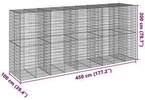 horganyzott vas gabion kosár fedéllel 450 x 100 x 200 cm