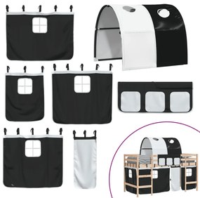 fehér-fekete tömör fenyő gyerek galériaágy alagúttal 90x190 cm